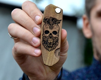 Man Personalized Gift Skull Beard Hair Comb Wooden Stag Party Gift for Husband Boyfriend Him Friend Brother Dad Beard kit Bday gift for Guy