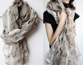 Linen hand made scarf/ hand destroyed scarf/ Linen organic scarf