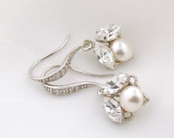 Delicate wedding earrings - petite bridal earrings - crystal and pearl drop earrings - wedding jewelry - Swarovski crystal - Idaho earrings