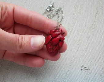Anatomical Heart Necklace, Anatomical Human Heart Pendant, Anatomical Art, Halloween Jewelry, Polymer Clay