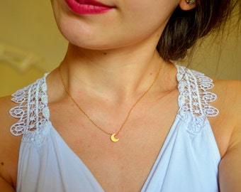 Gold moon necklace, Moon necklace gold, Crescent moon gold, Tiny moon necklace, Minimalist necklace, Dainty moon necklace, Galaxy necklace