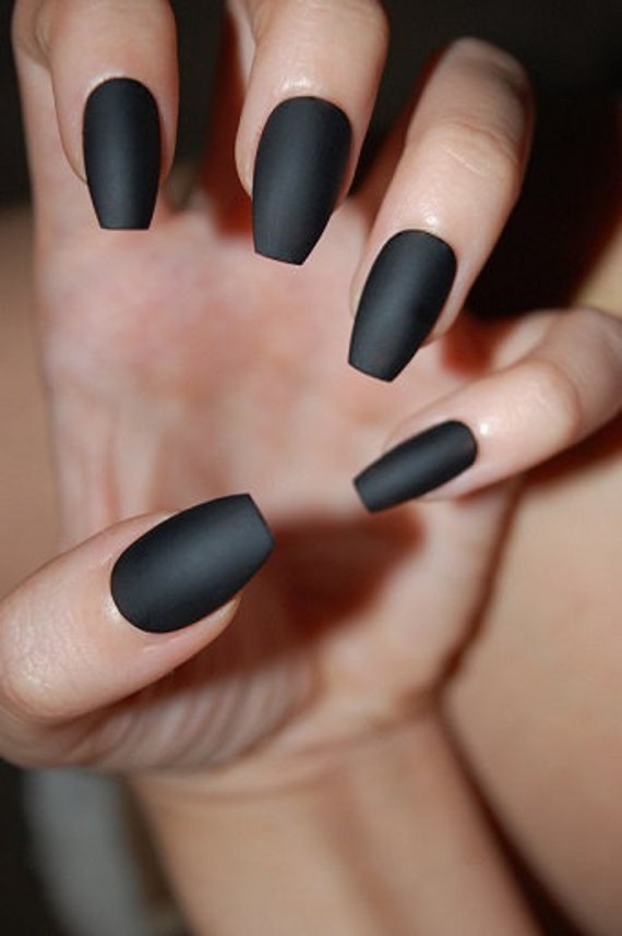 Black Coffin Nails Matte or Glossy Set of 20 Color