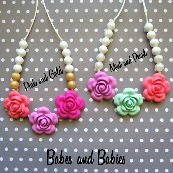 Toddler Girl Necklace Silicone Teething Necklace by BabesNBabies