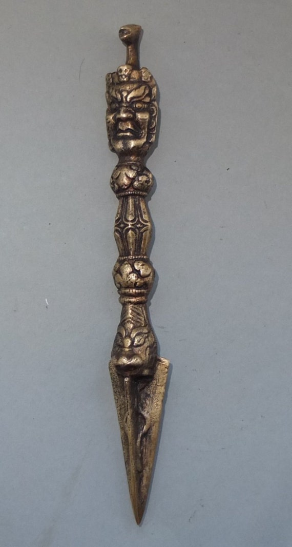 Brass Phurbu Ritual Dagger with Hayagriva from Nepal 220 mm