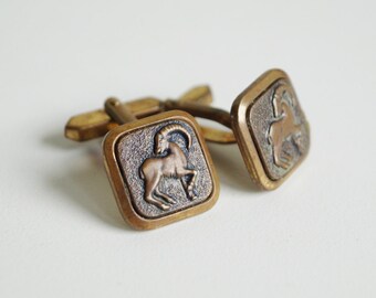 Vintage Cuff Links Capricorn Cufflinks Zodiac Sign Cuff Links Horoscope Cuff Links made of Brass