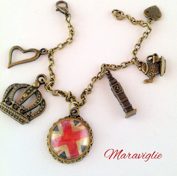 London Charm Bracelet Union Jack London Great by Maraviglie