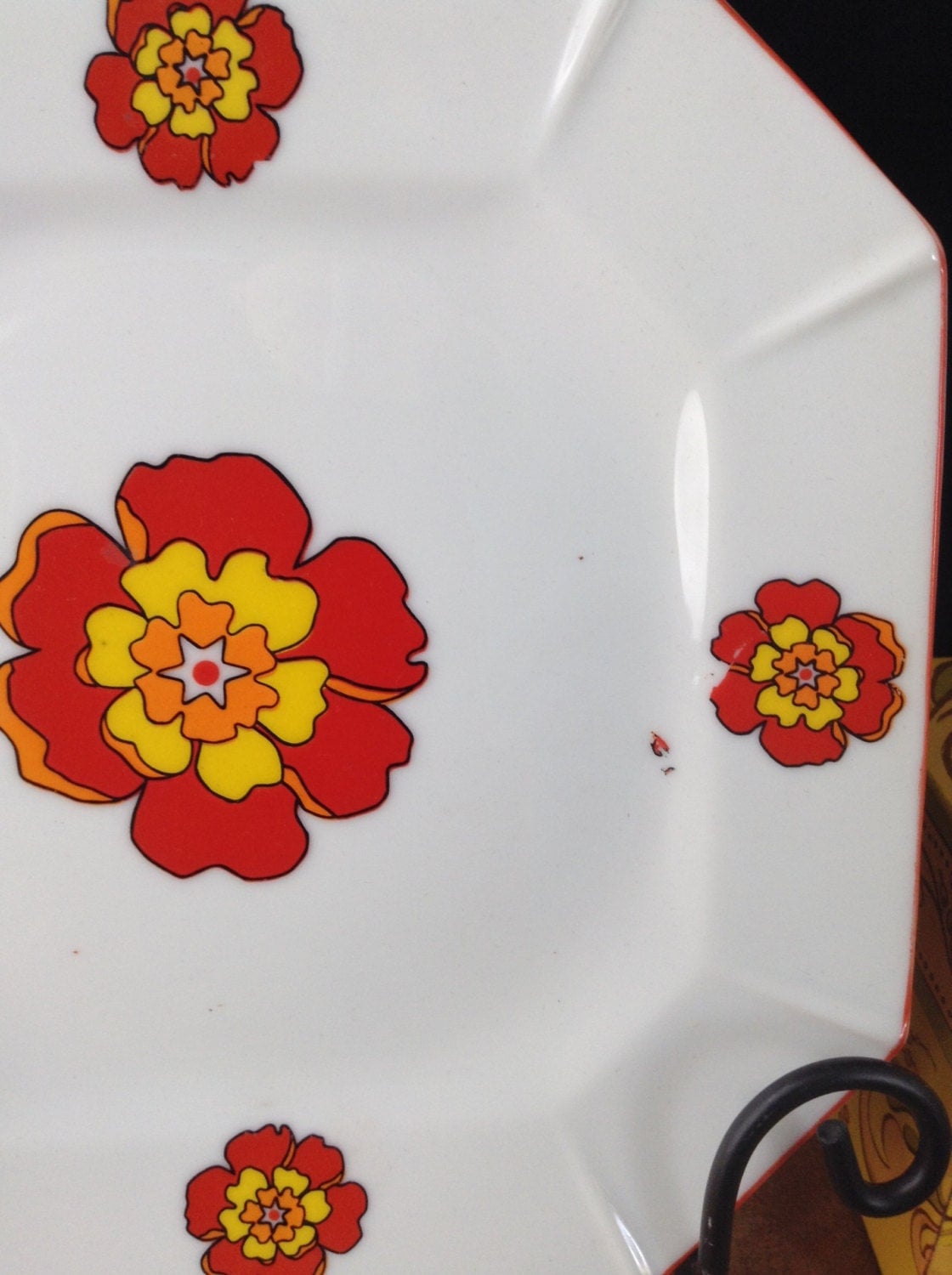 Vintage Orange Flower Plate Retro Decorative Plate Flower