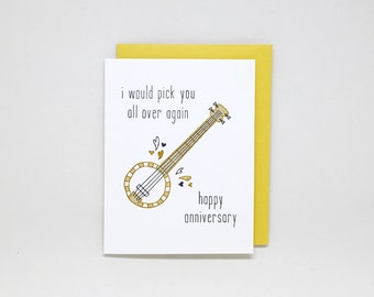 Anniversary Card // anniversary card for husband, anniversary card for him, anniversary card for boyfriend, banjo, guitar, music