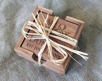 Custom Coasters, Wedding Gift, Personalized Coasters, Custom Engraved Bamboo Coasters, Quantity discounts