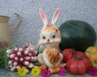 VINTAGE toy old Squeak Toy rabbit SQUEAKER french France 1950 1960 50s 60s