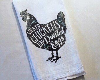 Farmhouse Decor Funny Dish Towel Tea Towels Wicked Chickens Kitchen Decor Chicken Decor Mom Gift Kitchen Towels Flour Sack Hostess Gift