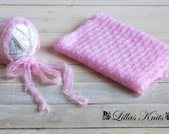 Newborn photography prop set-Newborn wrap-Newborn bonnet-Photo prop set-outfit-Newborn girl-Baby photo props-Fabric prop set