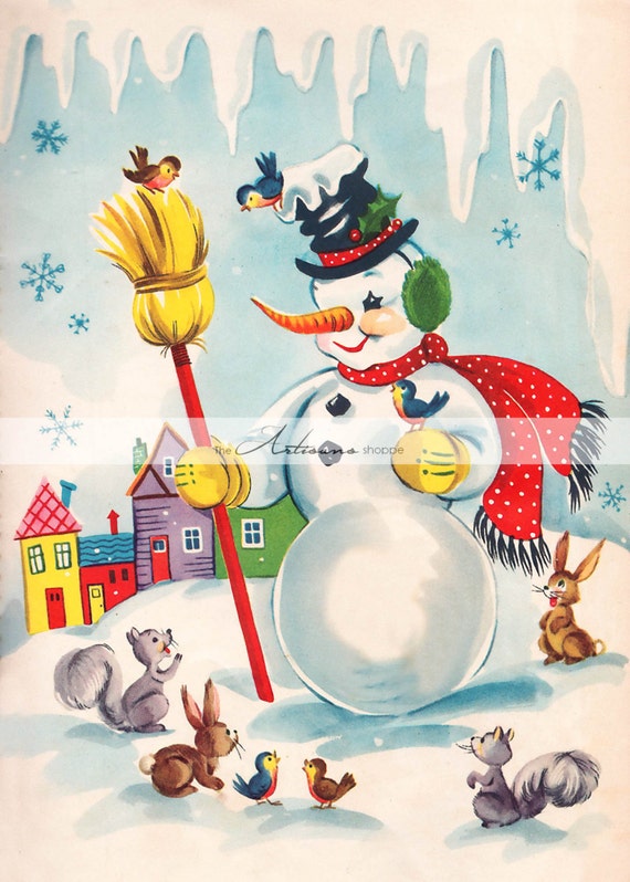 Digital Download Printable Christmas Card Snowman Frosty