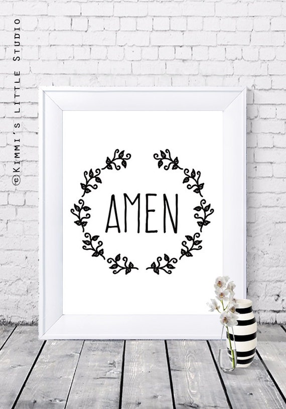 Amen Christian Art Bible Verse Printable Art black and white