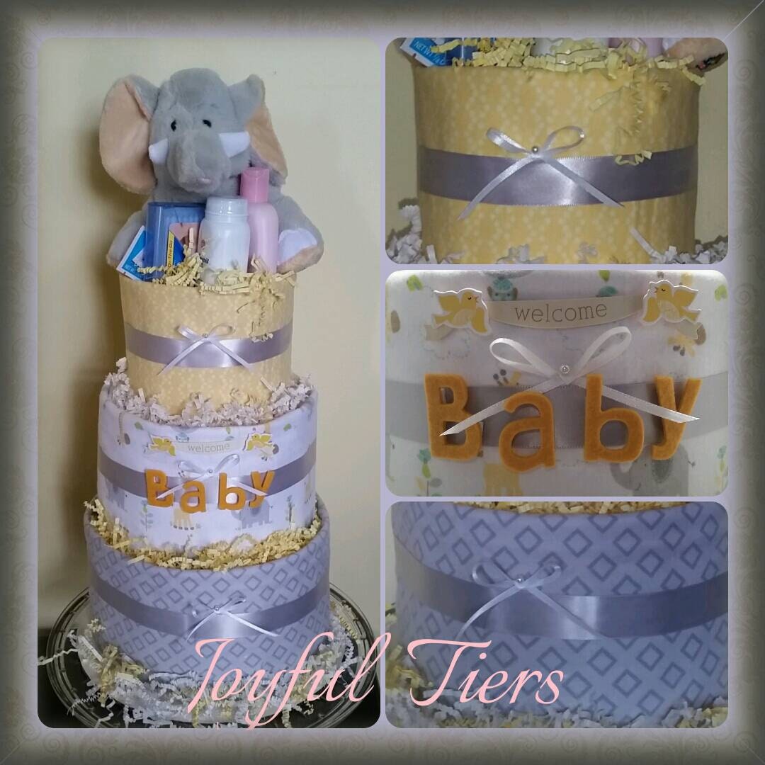 Elegant Elephant diaper cake 3 tiers receiving blankets
