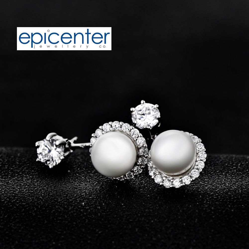 925 Sterling Silver Cubic Zirconia and Pearl Earring Wedding