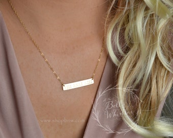 Personalized Bar Necklace, Gold Bar Necklace, Wedding date, Anniversary date, mom gift, bridesmaid gift, anniversary gift, custom necklace