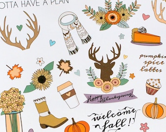 Planner Stickers Thanksgiving and Fall Variety for Erin Condren, Happy Planner, Filofax, Scrapbooking