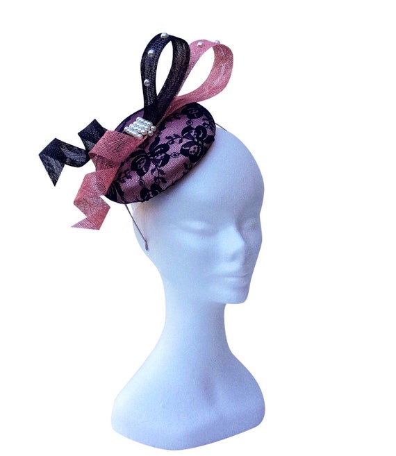 Pink and navy fascinator baby pink and navy by Embellishmoime