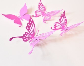 14 Paper Butterfly Wall Decals, Butterfly Stickers for Girl Room, Butterfly Decoration, Butterfly Party Supplies