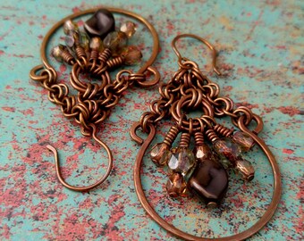 Rustic Wire-Wrapped Earrings Blue Lapis Copper by Door44Jewelry