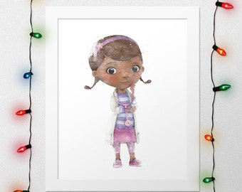 DOC MCSTUFFINS, Doc McStuffins Print, Doc Print, McStuffins, Disney Watercolor, Disney Nursery, Doc McStuffins Watercolor, Digital Print