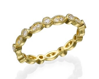 Diamond Eternity Ring, Infinity ring, Yellow Gold Ring, Promise Ring, Wedding Band, Wedding Ring, Art Deco Ring, Setting ring, Gift