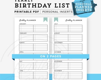 Items similar to Printable Birthday List - Printable Anniversary List ...