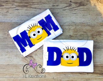 Minion Mom and Dad TShirts, Minion Birthday Shirt, Minion Appliqué Design