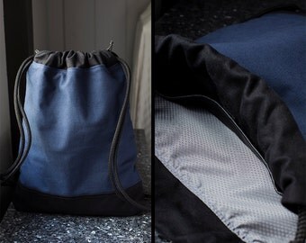 Hipster Backpack - Draw String Bag Navy Blue - Drawstring Backpack - Canvas Backpack for Women & Men - Pull String Backpack - String Bookbag