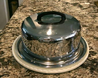 Chrome Everedy Cake Carrier//Black Bakelite Handle//Cakes, Pies and Cupcake Carrier//Vintage Cake Carrier