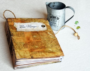Vintage Handmade Travel journal with pockets, Junk journal, Diary, Hard cover journal, Vacation journal, Travel diary
