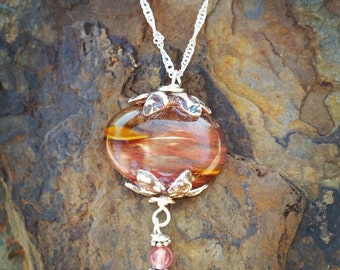 Cherry Quartz and Fine Silver Pendant Necklace / one of a kind