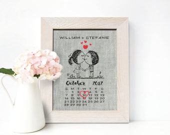 4th anniversary gift for men, 4 Years Together Linen print, fourth Calendar Linen Engagement gift for husband wife, date print - LA0101