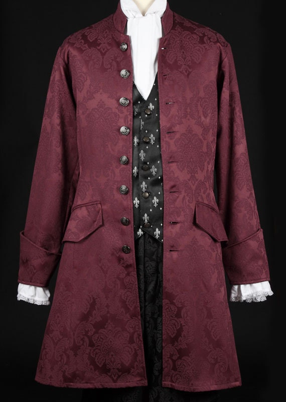 Wine Damask Brocade Frock Coat 36