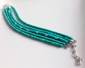 Multi Strands Heishi Turquoise Bracelet,Turquoise Jewelry,Beaded Bracelet, Turquoise Bracelet silver,Heishi Turquoise Bracelet,