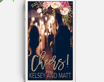 Wedding Snapchat GeoFilter, Wedding Geofilter, Floral Filter, White and Floral, Custom Snapchat Filter, Gold Glitter Filter, Reception