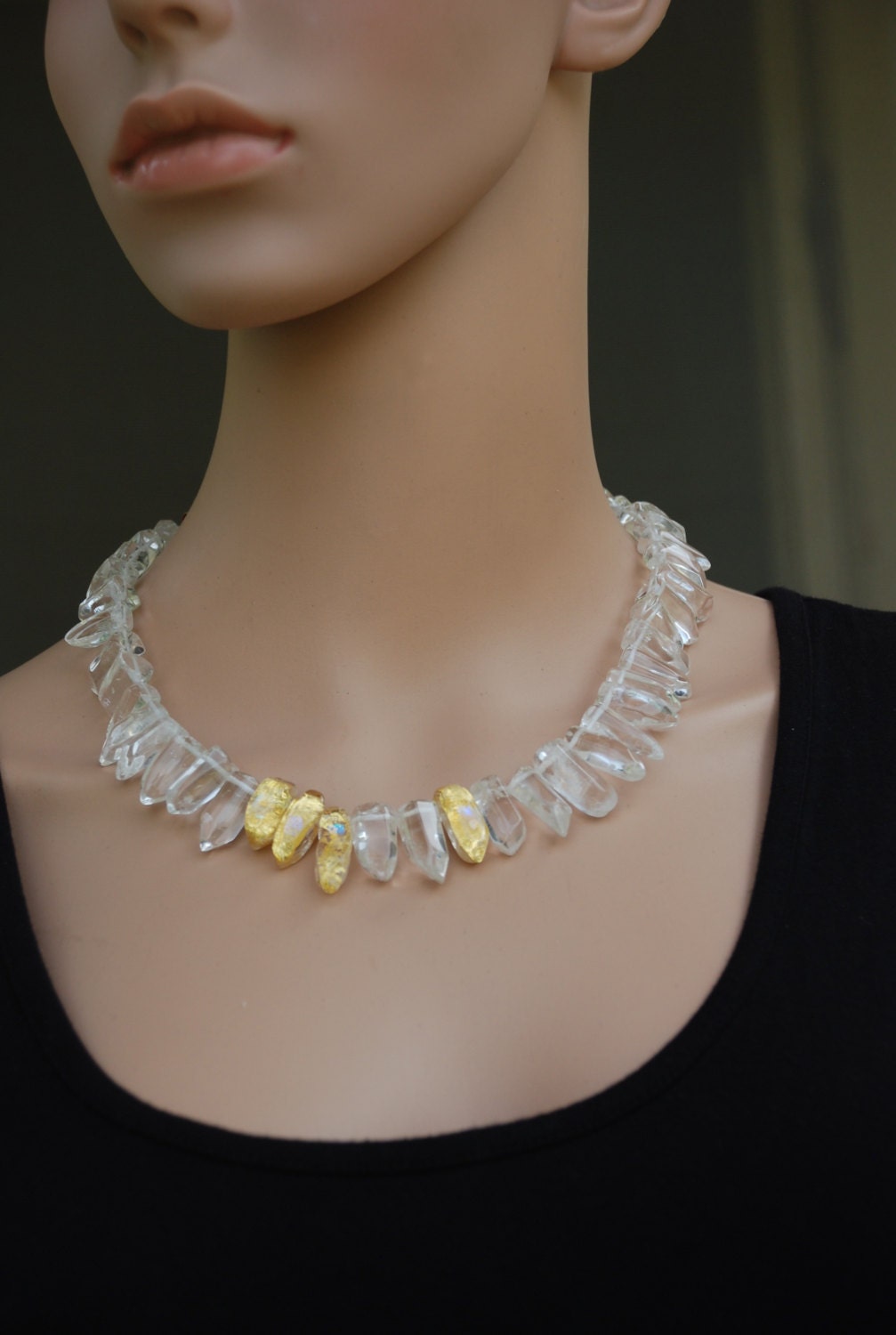 Clear Quartz Necklace Polished Clear Quartz Glass Gold
