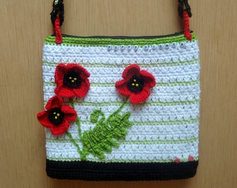 Poppy flower purse, crochet purse pattern, crochet pattern DIY, crossbody purse pattern, bag, purse, poppy