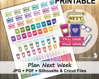 50% OFF SALE, Plan Next Week Printable Planner Stickers, Erin Condren Planner Stickers, Printable Stickers, Plan Next Week - Cut Files