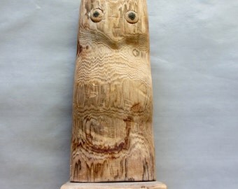Folk Art Primitive Owl Sculpture Hand Carved Wood Hibou Bois