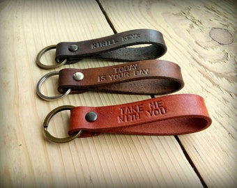 Personalized Custom Leather Keychain - Hand Stamped, Hand Dyed Personalized Keychain - Father's Day Gift