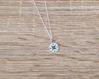 Sterling Silver Compass Necklace, Tiny Nautical Charm Pendant, Graduation Gift, Compass Jewelry, Beach Charm Pendant, Minimalist, Ocean