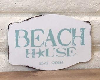 Beach House Sign, Custom Sign, Beach Decor, Rustic Sign, Wall Decor, Home Decor, Starfish, Coastal Decor, Housewarming Gift, Distressed