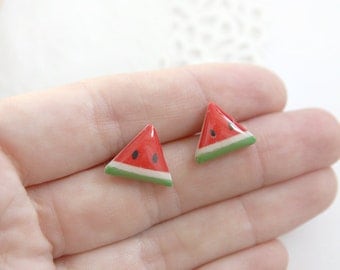 Watermelon earrings Triangle stripe jewelry gift for daughter gift Summer earrings Geometric jewelry fruit earrings vegan jewelry organic
