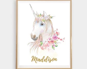 Custom Name Print Personalized Name Unicorn Printable Wall Art Girls Room Nursery Print Great Gift Idea Christmas Gift