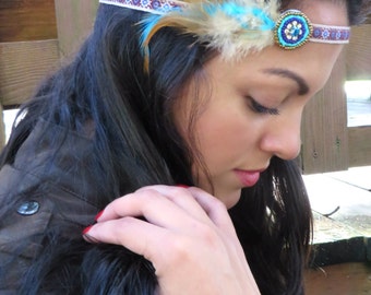 Feather Headband, Bohemian Feather Headband, Hippie Headband, Hair Jewelry, Boho Headpiece, Native American Hair Accessories, Indian Feather