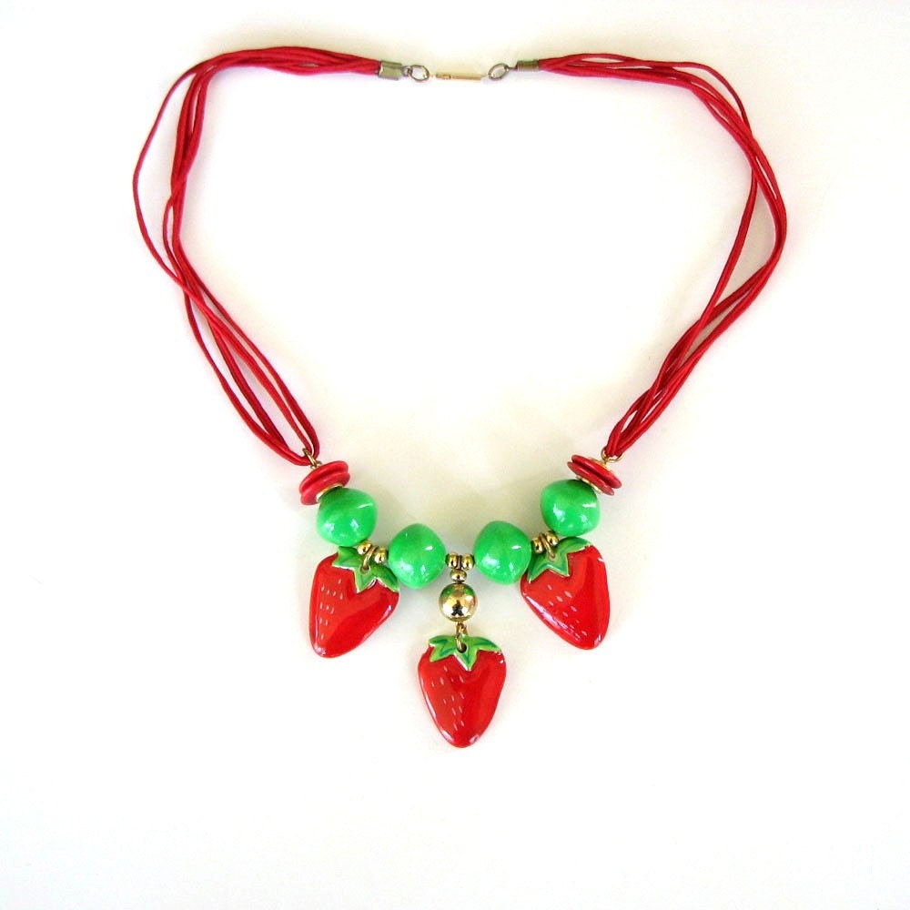 red vintage strawberry necklace