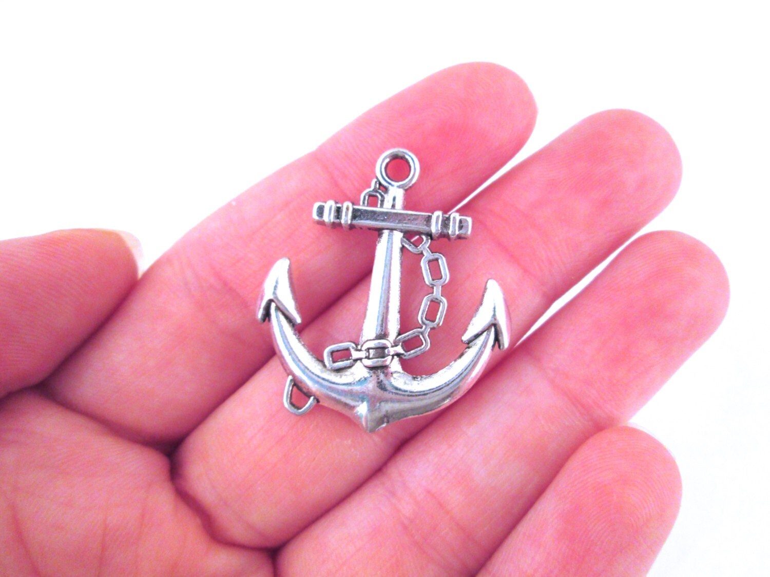 6 Silver Anchor Pendant Connectors 31x27mm Larger Size