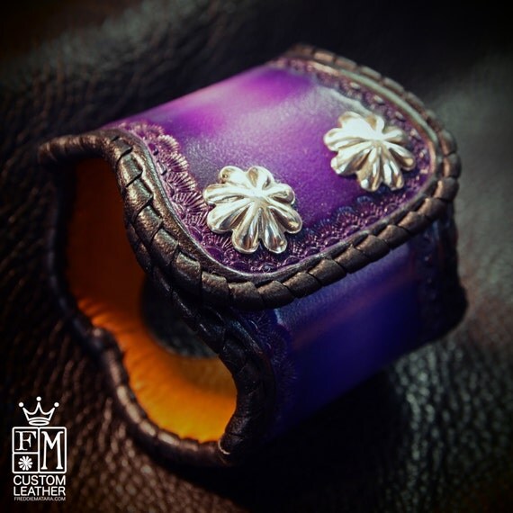Apple watch Leather Cuff Watchband Purple fade Traditional American ROCKSTAR Bracelet made for YOU in NYC by Freddie Matara